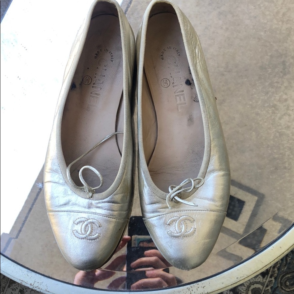 Chanel Gold Ballet Flats
